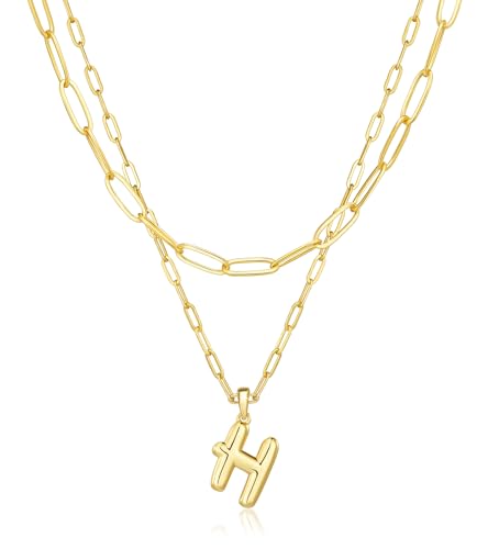 adoyi Dainty Heart Initial Necklaces 14K Gold Plated Layered Letter A-Z Pendant Necklace Stack Trendy Jewelry Birthday Valentines Gifts for Women Jewelry - color: Gold-Letter, style: H