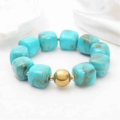 Soyzvteo Chunky Beaded Bracelets Boho Acrylic Geometric Beaded Bangle Bracelet Chunky Statement Jewelry for Women - color: Light Blue