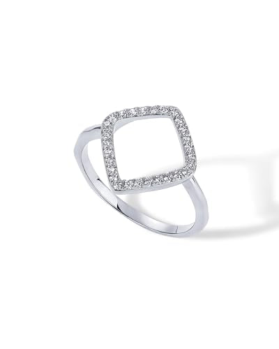 PAVOI 14K Gold Plated Two Toned Mixed Metals Diamond-Shaped Geometric Ring for Women with Cubic Zirconia | Statement Ring - color: White Gold, size: 6