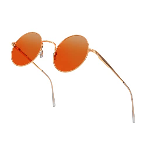 Retro Round Sunglasses Small Colored Lens Hippie Glasses - style: Orange