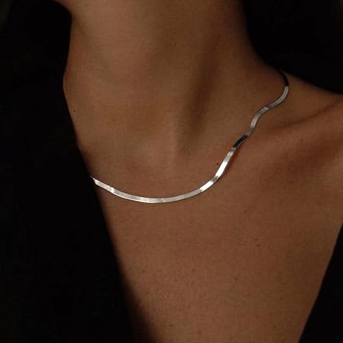 NECOCY 14K Gold Plated Necklaces for Women, Dainty Gold Herringbone Choker Necklace Thin Layered Snake Chain Jewelry for Gifts - color: SL-3MM 16" Herringbone Necklace