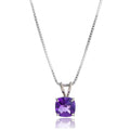 MAX + STONE 925 Sterling Silver Cushion Cut Birthstone Necklace for Women | 6mm Hypoallergenic Solitaire Necklace | Gemstone Pendant Necklaces with 18 inch Box Chain - color: Amethyst