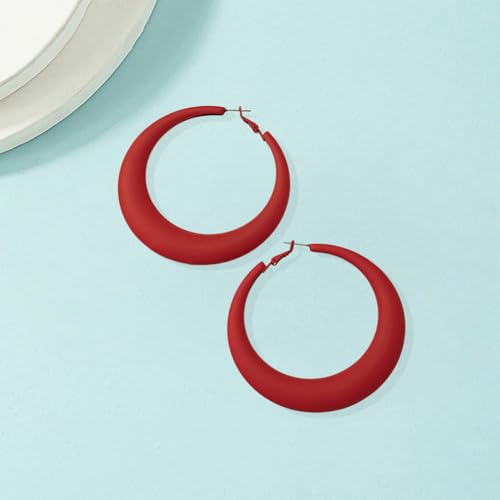 Chunky Gold Large Hoop Earrings for Women, Dainty 14K Gold Big Circle Round Statement Earrings Silver Trendy Thick Hoops Ear Jewelry for Anniversary - color: Red