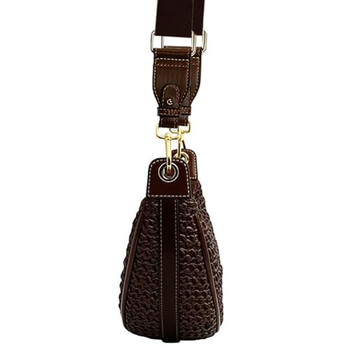 Straw Crossbody Bags for Women Crescent Woven Shoulder Handbag Summer Beach Hobo Purses with Adjustable Strap - color: Black Coffee