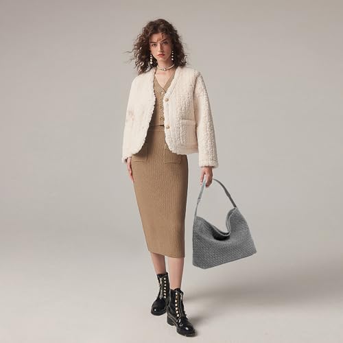 JINMANXUE Women Boston Bag, Woven Hobo Tote Handbag and Purses, Female Satchel Messenger Bags, Fashion Shoulder Crossbody Bag - color: Advanced Grey