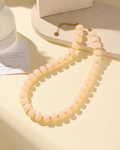 Chunky Beaded Statement Necklace for Women Trendy Colorful Boho Resin Bead Choker Necklaces Summer Handmade Jewelry Gifts Accessories - color: Beige -1