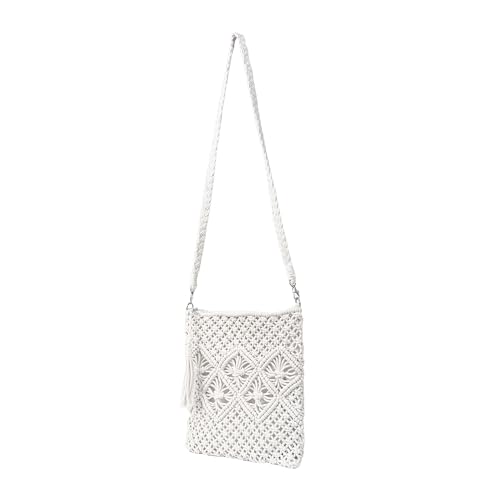 Eiyye Handmade Crochet Purse Boho Cotton Rope Crossbody Shoulder Bag with Tassel Casual Bag for Women - color: Off White-vertical