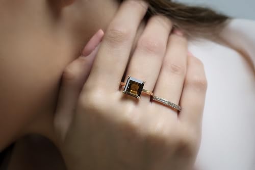 Vintage 14K Gold Rings for Women - Smoky Quartz or Brown Quartz - Proposal, Anniversary, Handmade Jewelry