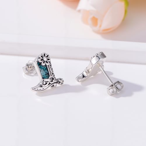 Western Earrings for Women 925 Sterling Silver Turquoise Western Country Dangle Drop Earrings Country Jewelry Gifts for Cowgirl Cowboy - style: Boot Stud