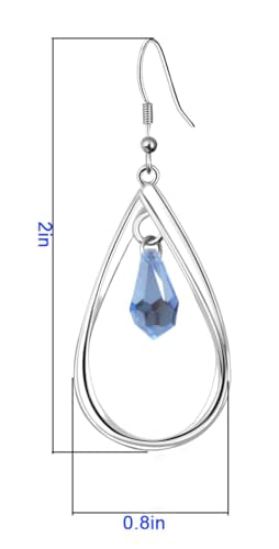 Rhodium Plate 925 Sterling Silver Hook Twist Leaf Holiday Hypoallergenic Dangle Earrings for Women Gifts Engagement Wedding with Austrian Daiamond Cut Waterdrop Crystal Hight Polished Long :1.9 IN - color: ice blue (waterdrop style)