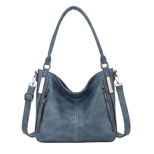 Shoulder Handbags for Women Large Soft Casual PU Leather Hobo Tote Purses - color: A-blue