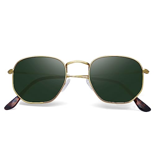 Polarized Sunglasses for Womens Men Trendy Square Hexagonal Flat Mirrored Sun Glasses UV Protection - color: A04-gold/G15/Leopard