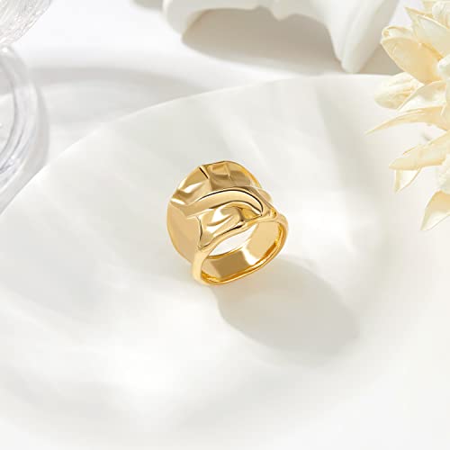 Gold Silver Rings Set for Women Chunky Statement Rings ZC Dome Evil Eye Croissant ring Thick 18K Gold Plated Band Rings - color: Chunky, size: 6
