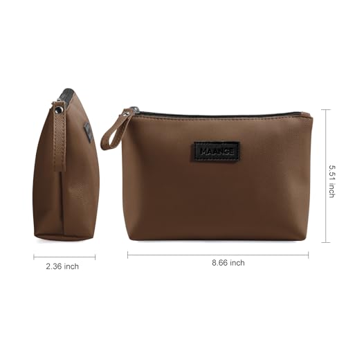 MAANGE Cosmetic Bags for Women Small Makeup Bag for Purse Pu Leather Makeup Pouch Travel Makeup Bag with Zipper Make Up Bag for Travelling - color: Coffee