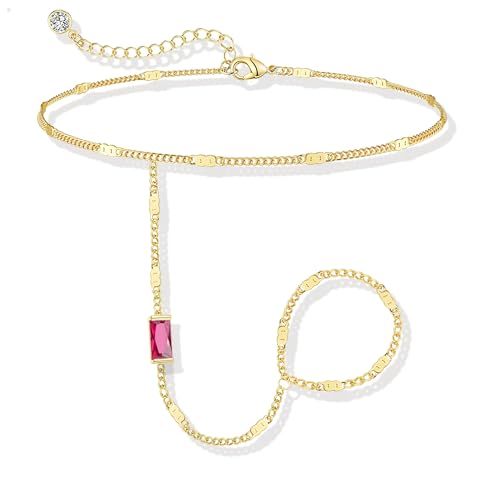 Birthstone Gold Bracelets for Women Trendy 14K Gold Plated Hand Chain Bracelet Stack Stackable Friendship Birthday Bracelets Gifts Christmas Stocking Stuffer for Women - color: 07 July