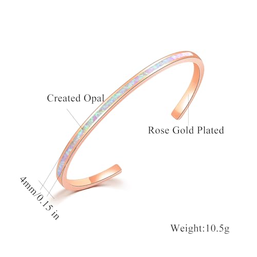CiNily Womens Cuff Bracelet,Opal Bangle Bracelets Gold Plated Hypoallergenic Ladies Gemstone Open Cuff Bangle Bracelet - color: thin open cuff bracelet-pink color