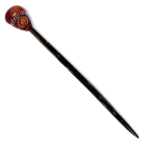 Mia Jewel Shop - Natural Tumbled Healing Gemstone Crystal Chonta Wooden Hair Sticks – Handmade Hair Sticks for Women | Hair Pins Boho Reiki Accessories, Fashion Gifts (Dark Orange Agate) - color: Dark Orange Agate