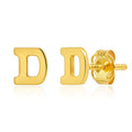 14k Gold Small Script Initial Letter Stud Earrings for Women | Anti Tarnishing 5mm 14k Gold Studs | A-Z Alphabet Earrings with Gift Box by MAX + STONE - style: D | Yellow Gold