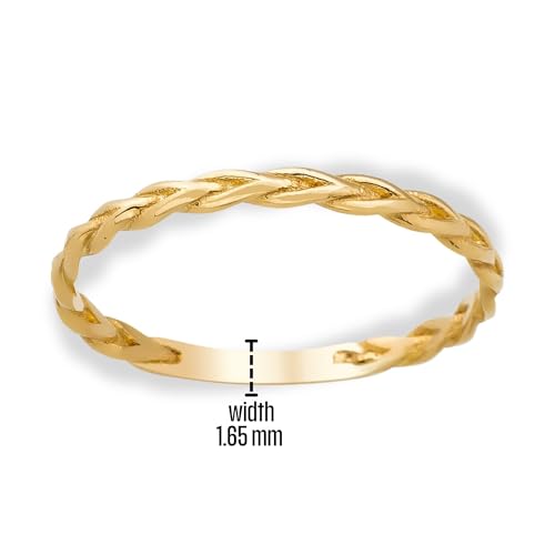 14K Real Solid Gold Ring for Women, Braided Band, Minimalist Stackable Band for Women, Thickness 1.65 mm - size: 6