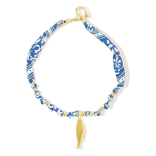 Scarf Necklace with Charm Gold Starfish Chunky Cross Heart Flower Pendants Bandana Charm Necklace Western Scarf for Women Boho Cowgirl Country Cowboy Accessories Beach Vacation Vacation Outfits Jewelry - color: C4-Scarf Necklace With Fish Charm