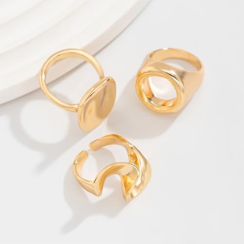 Chunky Vintage Gold Statement Dome Rings Set for Women Dainty 14K Gold Geometric Circle Hollow Knuckle Finger Ring Punk Silver Textured Midi Jewelry - color: Gold