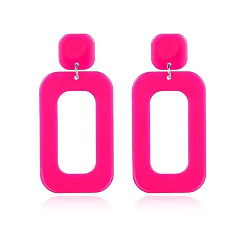 ANXIN STORE Boho Minimalist Multicolor Acrylic Geometric Square Hollow Pendant Neon Nightclub Earrings Vintage 80s 90s Party Accessories Womens - color: pink hollow earrings