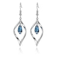 Rhodium Plate 925 Sterling Silver Hook Twist Leaf Holiday Hypoallergenic Dangle Earrings for Women Gifts Engagement Wedding with Austrian Daiamond Cut Waterdrop Crystal Hight Polished Long :1.9 IN - color: dark blue cryal