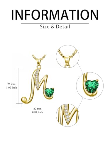 Birthday Gifts for Women 18k Gold Initial Necklaces for Women Simple Alphabets Letters with Birthstone Pendants Name Jewelry Anniversary Wedding Gifts for Sister Daughter Her (with Gift Box) - color: 05-May-Emerald, style: Letter M