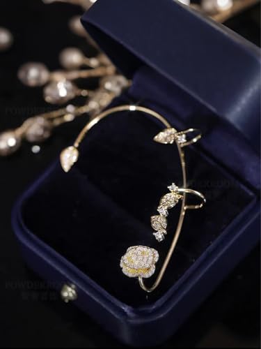 2PCS Ear Cuff Earrings for Women No Piercing Flower Climber Wrap Around Earrings Crawler Rhinestone Wrap Earring Fairy Ear Clip Jewelry Gifts - color: style2-gold