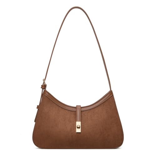 CLUCI Suede Purses for Women, Shoulder Suede Bag with Adjustable Strap, Handbag Hobo Bags - color: B-brown Suede-small