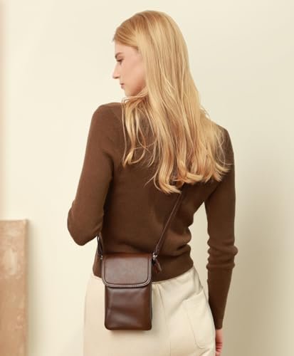 befen Genuine Leather Small Crossbody Bags for Women Cell Phone Bag Cross Body Purses,Silver Zipper - color: Brown