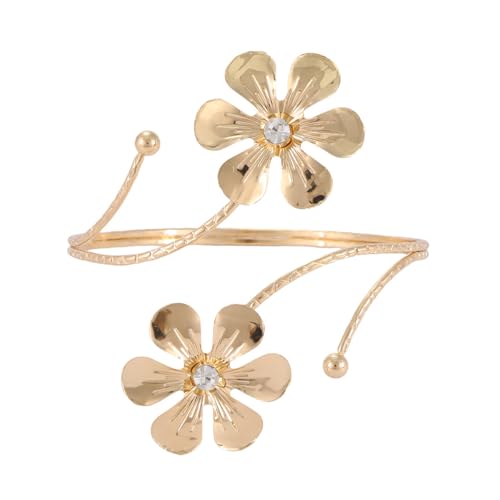 Gold Arm Cuff Bracelet Adjustable Upper Arm Cuff Bangle Butterfly Flower Bracelet Summer Beach Essentials Jewelry for Wome - style: gold flower