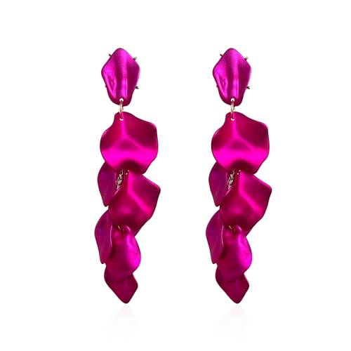 Long Acrylic Rose Petal Earrings Dangle Exaggerated Flower Earrings Drop Statement Floral Tassel Earrings for Women - color: Pearlescent Violet