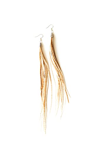 Feather Headz Bohemian handmade long lightweight feather dangle earrings for women - color: Ginger