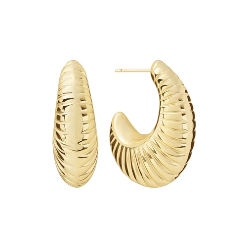 Amazon Essentials Plated Tailored Hoop Earrings - color: Gold Tone, size: L: 1.29" X W: 0.45"