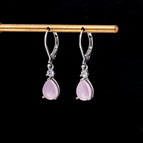 CiNily Teardrop Leverback Dangle Earrings for Women Hypoallergenic 14K Gold Plated Cubic Zircon Drop Earrings Fashion Crystal Earrings for Girls Jewelry Christmas Gifts - color: Rose Quartz