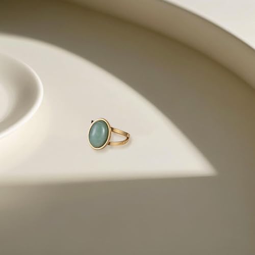 Turquoise Western Ring for Women. 18k Gold Plated Statement Rings with Blue Stone. Retro Boho Chic Jewelry. Elegant Statement Ring for Classic Style - color: Jade