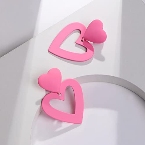 Double Heart Earrings Dangling Heart Drop Earrings For Women Love Heart Dangle Earrings Birthday Gift - color: Blush Pink