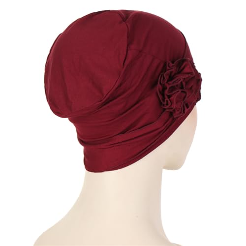 Headwrap Turbans for Women - Twist Soft Floral Solid Caps Pre Tied Chemo Beanies Headwear Hat for Cancer - color: Red