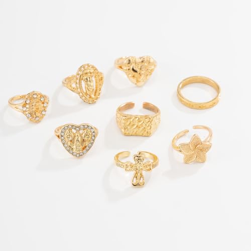 FUTIMELY Boho Retro Stackable Rings Sets for Women Knuckle Joint Finger Knuckle Nail Ring Sets Moon Stars Stack Preppy Statement Rings Cute Trendy Stuff Jewelry - style: F-8PC-Cross Rings