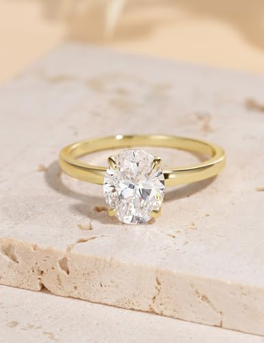 EAMTI 3CT 925 Sterling Silver Engagement Rings Oval Cut Solitaire Cubic Zirconia CZ Wedding Promise Rings for Her Wedding Bands for Women Size 3-11 - color: Brass-Gold
