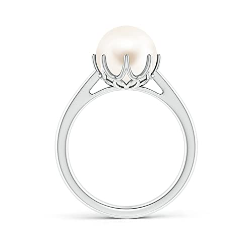 Angara Freshwater Pearl Crown Ring in Silver/14K Solid Gold/Platinum | Freshwater Pearl Solitaire Ring for Women | June Birthstone, Anniversary Jewelry Gift - color: Silver, size: 4.5