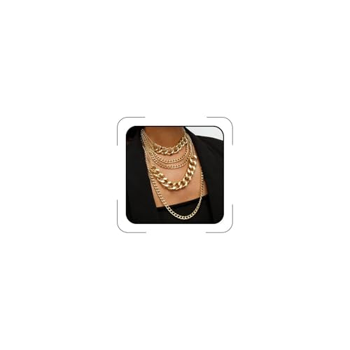 Gold Chunky Necklaces for Women Multi Layered Punk Gold Statement Necklaces Hip Hop Portrait Cuban Link Chain Necklace 90s Outfit Accessories - style: Style1