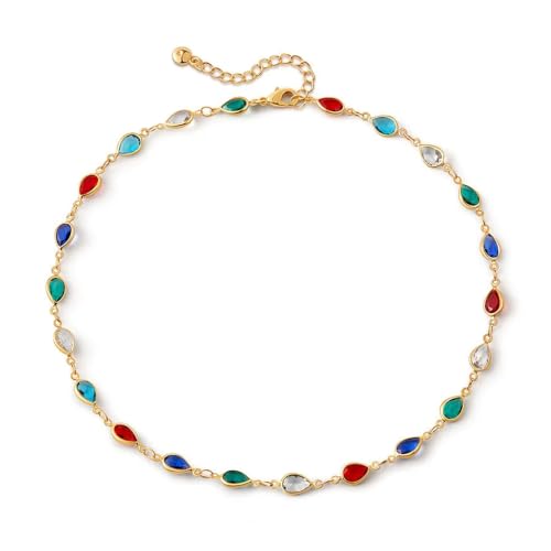 Beaded Choker Necklaces for Women 18k Gold Plated Dainty Gold Choker Necklaces for Women - style: Colorful Oval 23