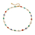 Beaded Choker Necklaces for Women 18k Gold Plated Dainty Gold Choker Necklaces for Women - style: Colorful Oval 23