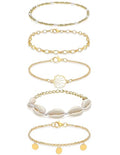 Shell Ankle Bracelets Set for Women Boho Bead Anklets Hawaiian Summer Beach Seashell Pearl Disc Puka Cowrie Conch Foot Chain Jewelry Gifts Gold Tone Adjustable - style: Disc