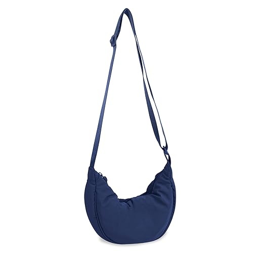 Nylon Crescent Crossbody Bag for Women Purses Trendy Men,Small Travel Sling Bag Hobo - color: Dark Blue, size: Small
