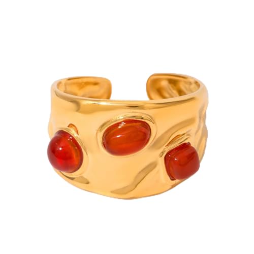 Boho Red Heart Gold Band Rings Pearl Ring, Dainty Adjustable Statement Rings, Open Wrap Stackable Finger Ring Gold Fashion Jewelry Gifts for Women - color: Gold Solid Ring - Red Heart
