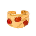 Boho Red Heart Gold Band Rings Pearl Ring, Dainty Adjustable Statement Rings, Open Wrap Stackable Finger Ring Gold Fashion Jewelry Gifts for Women - color: Gold Solid Ring - Red Heart