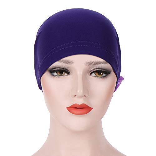 Women Big Flower Turban Hat Head wrap Headwear Cancer Chemo Beanie Cap Hair Loss Cover - color: Purple